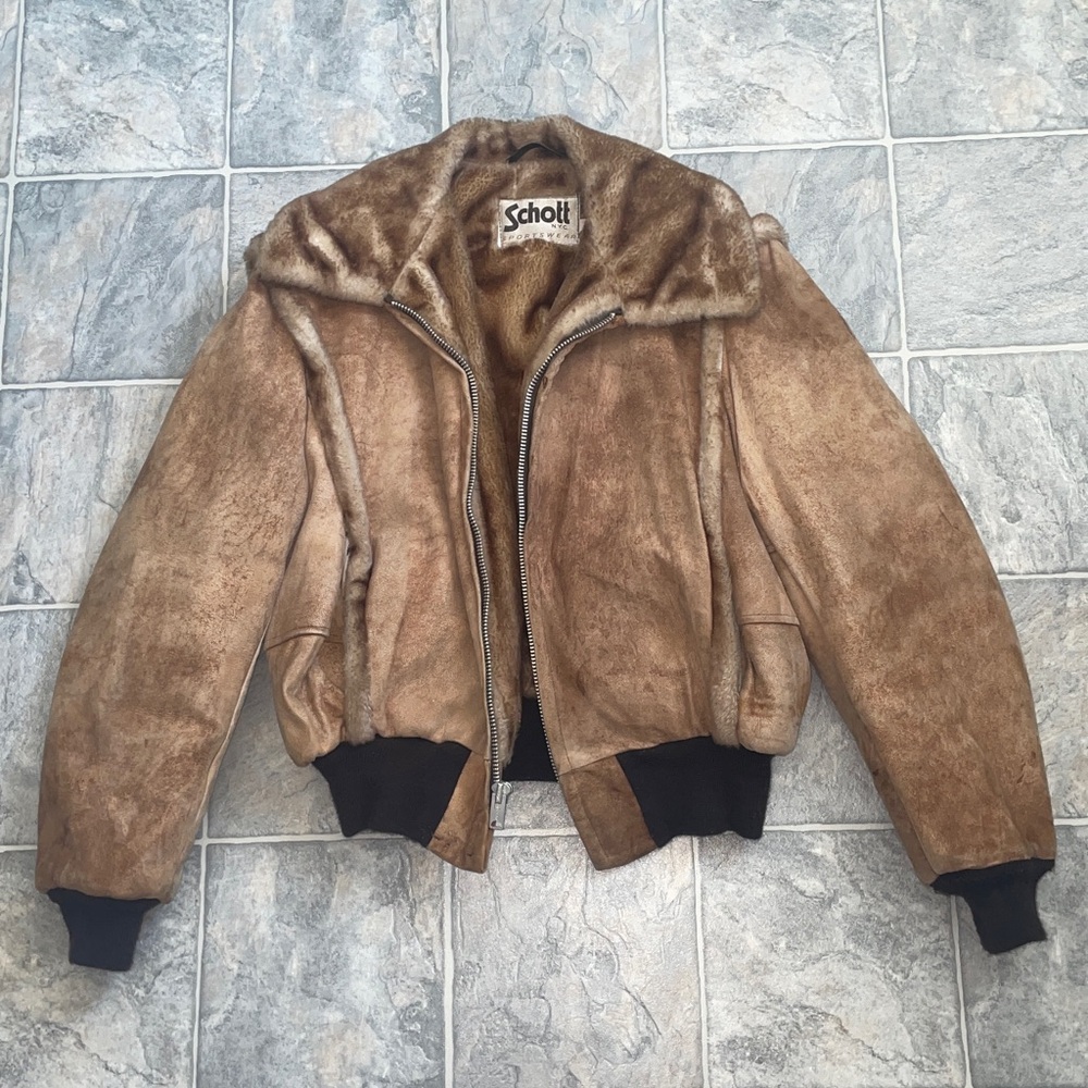 VTG Schott NYC 80s Fur Suede Men's Bomber Jacket Size 46